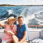 Boat,,Excitement,And,Travel,With,Mature,Couple,At,Sea,Together